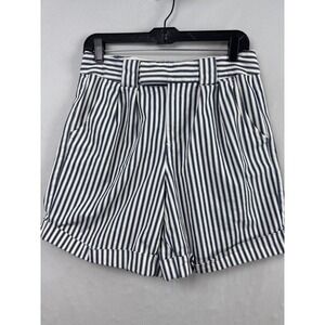 Lands' End Striped Shorts Womens 4 Blue White Pleated Cuffed High Rise Excellent